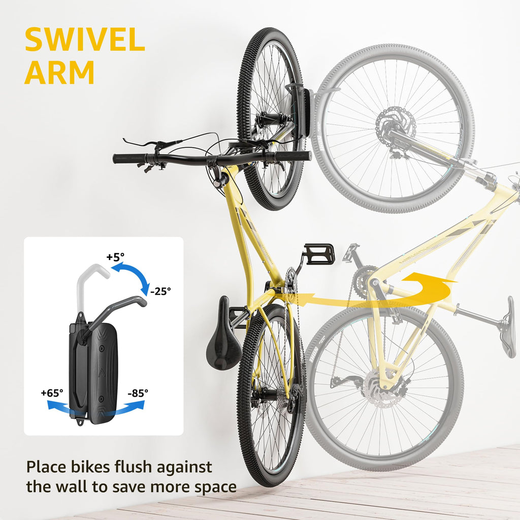 monTEK Swivel Bike Wall Mount – Garage Bike Hanger & Space-Saving Vertical Bike Rack for Garage & Apartment, Sturdy Bike Storage Hook Holds up to 66 lbs, Easy Installation & Scratch-Proof Design