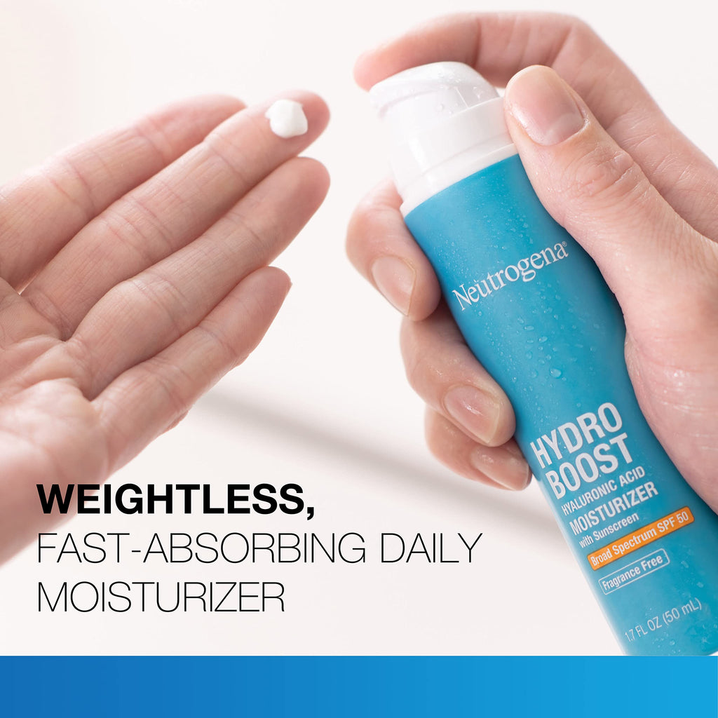 Neutrogena Hydro Boost Hyaluronic Acid Hydrating Face Moisturizer With SPF 50, Fragrance Free Facial Moisturizer, 1.7 fl. oz, & Trial Size Hydro Boost Facial Cleanser, 0.5 fl. oz