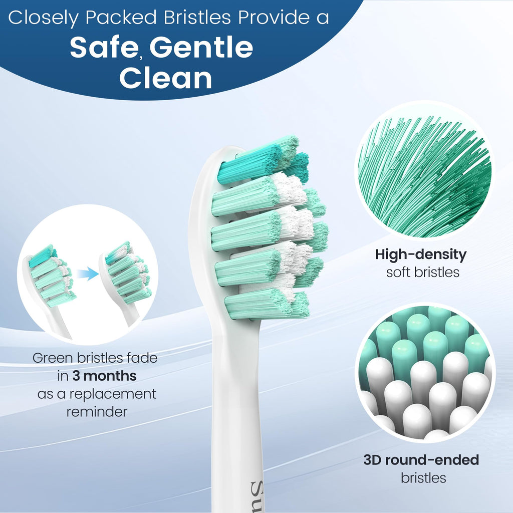 SuitShine Replacement Toothbrush Heads Compatible with Philips Sonicare and More Click-on Handles 6 Pack White