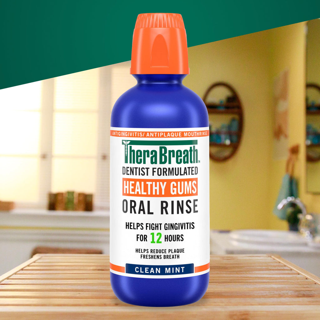 TheraBreath Healthy Gums Oral Rinse, Antigingivitis, Clean Mint Flavor, Dentist Formulated to Help Prevent Gingivitis and Support Gum Health, Alcohol Free, 1 Liter