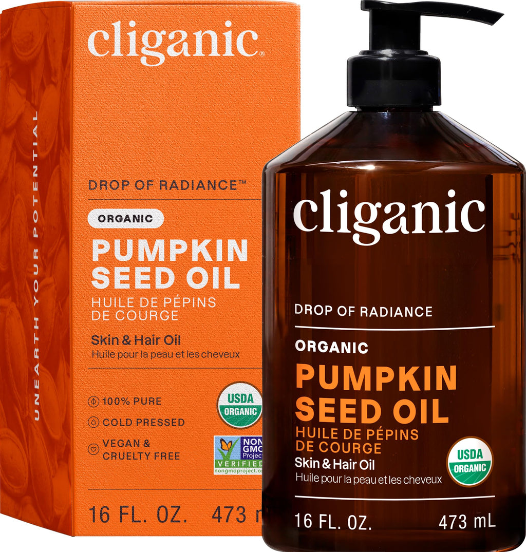 Cliganic Organic Pumpkin Seed Oil, 100% Pure - For Face & Hair | Natural Cold Pressed Unrefined