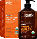 Cliganic Organic Pumpkin Seed Oil, 100% Pure - For Face & Hair | Natural Cold Pressed Unrefined