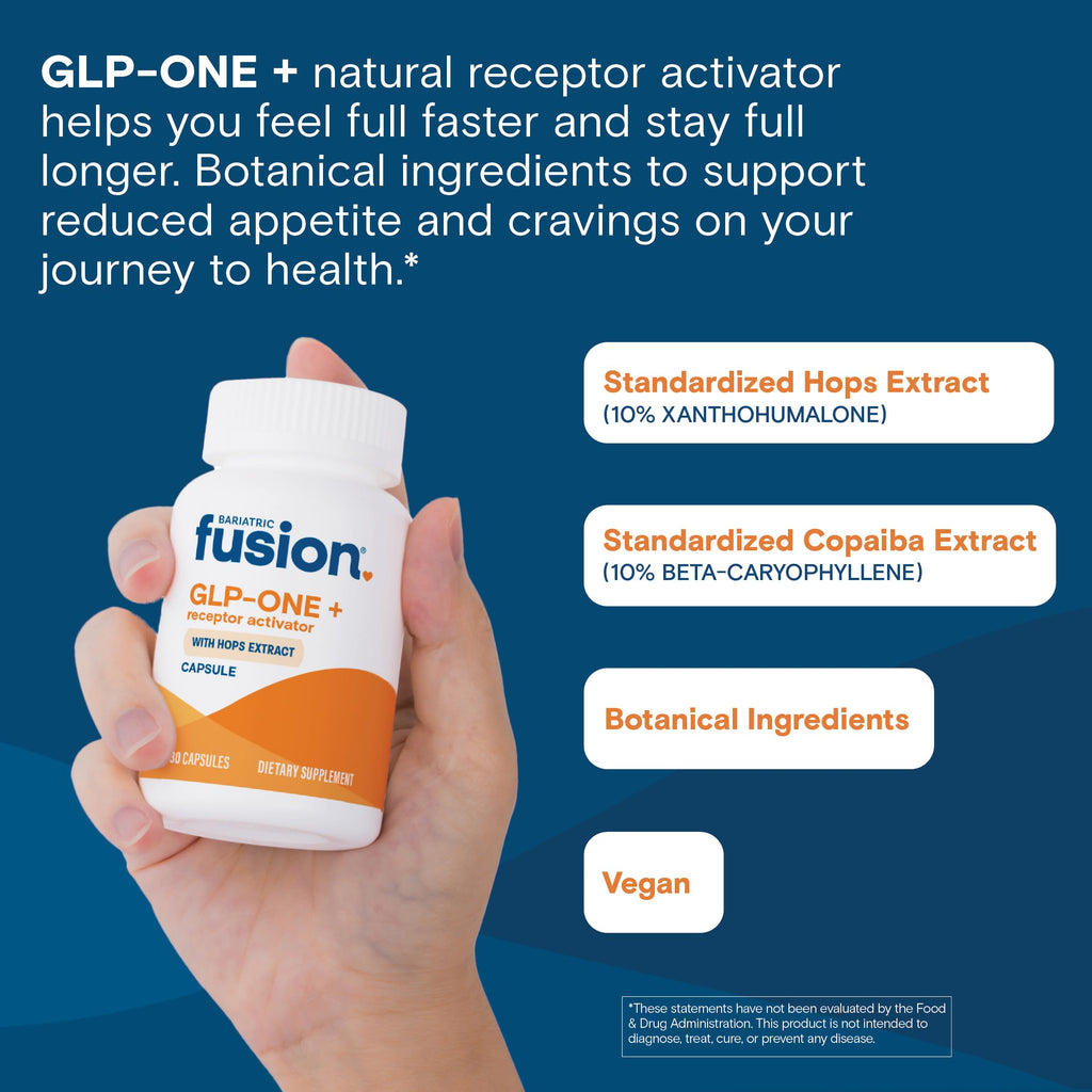 Bariatric Fusion GLP-1 Plus | GLP Activate Receptors to Feel Full Faster and Longer* | Natural Supplement with Copaiba and Hops Extract | Gluten Free and Vegan GLP1 Supplement | 30 Capsules