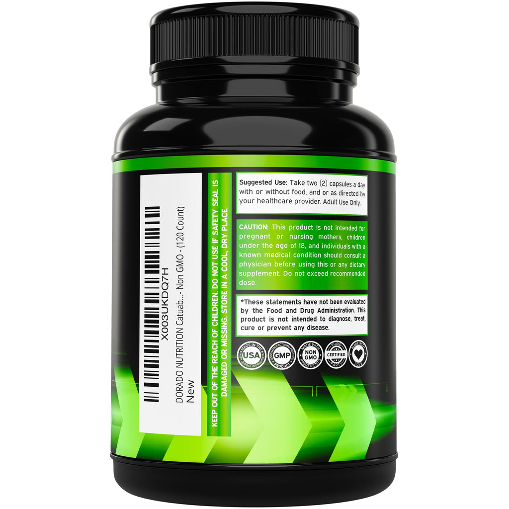 Catuaba Bark Extract 10,000mg Per Serving (120 Capsules) (Erythroxylum Catuaba) 3rd Party Tested - Drive & Stamina - Made in The USA - Gluten Free & Non-GMO - Vegan - For Men & Women - (120 Capsules)