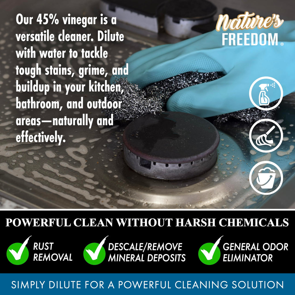 Nature's Freedom 45% Concentrated Vinegar, 4 Gallons - Dilutes to 36 Gallons - 9x Strength Multi-Purpose Solution