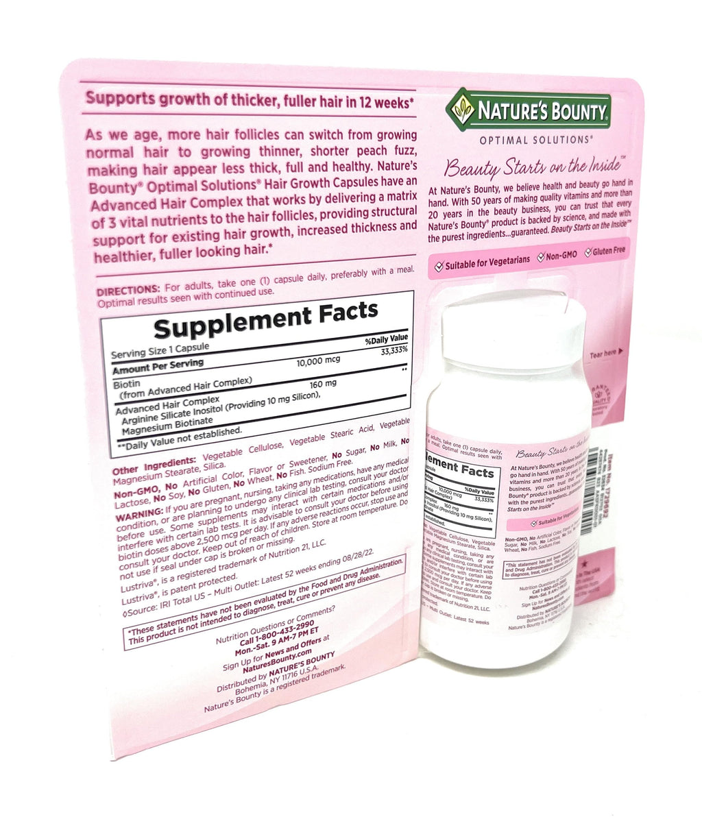 Nature's Bounty Hair Growth Supplement, 1 Per Day, Clinically Shown to Support Thicker, Fuller Hair, with Biotin, Silicon & Arginine, 90 Capsules