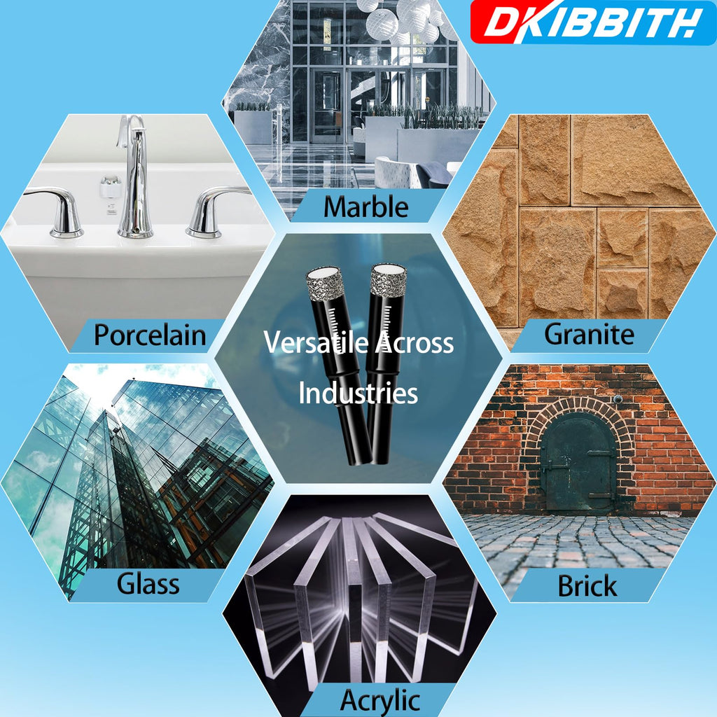 DKIBBITH 10 Pack Dry Diamond Drill Bits & Tile Drill Bit Set for Ceramic, Porcelain, Marble, Granite, Stone, Glass - Round Shank 3/16"(x2), 1/4"(x3), 5/16", 3/8", 1/2"+2 Pack Drill Bits 1/4"