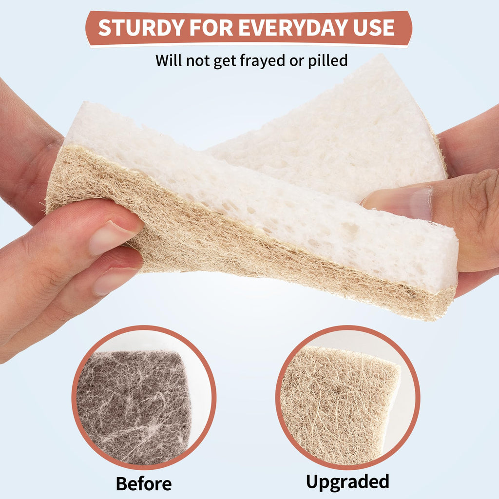 HOMERHYME Natural Dish Sponge 48 Pack, Non-Scratch Scrub Sponge, Eco Multipurpose Kitchen Sisal Fiber Cellulose Sponge, Odor-Less Dual-Sided for Dish Washing & Household Cleaning