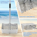Sand Flea Rake, Shark Tooth Sifter ,65" Long Handle Stainless Sand Sifter