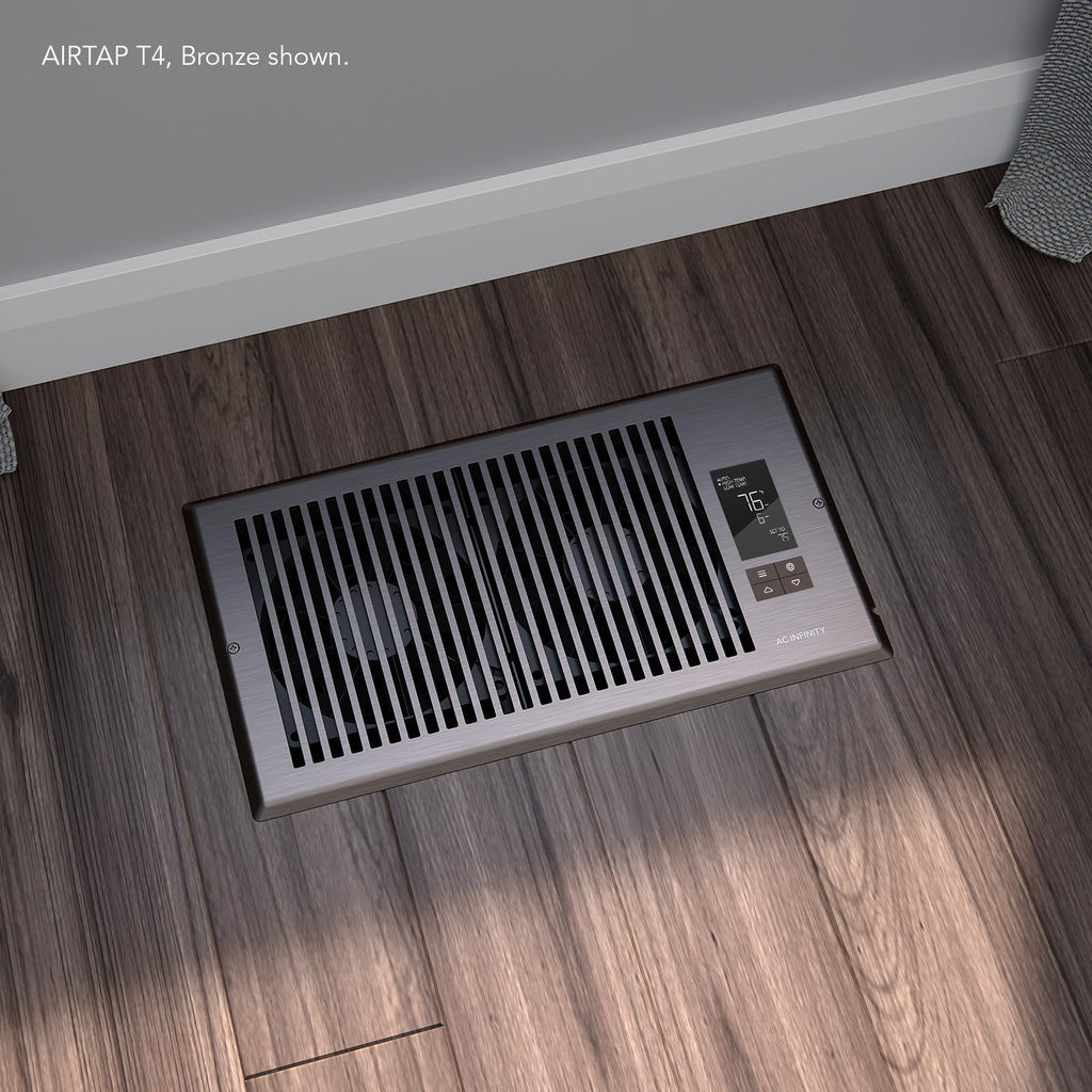 AC Infinity AIRTAP T6, Quiet Register Booster Fan with Thermostat 10-Speed Control, Heating Cooling AC Vent, Fits 6” x 12” Register Holes