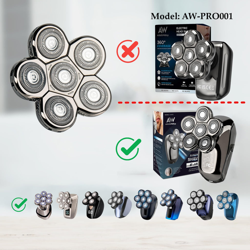 AidallsWellup 6D Blade Refills for Electric Head Shaver, Replacement Shaver Head for AW Head Shaver, Washable, 2X Clipping Storage Per Blade.