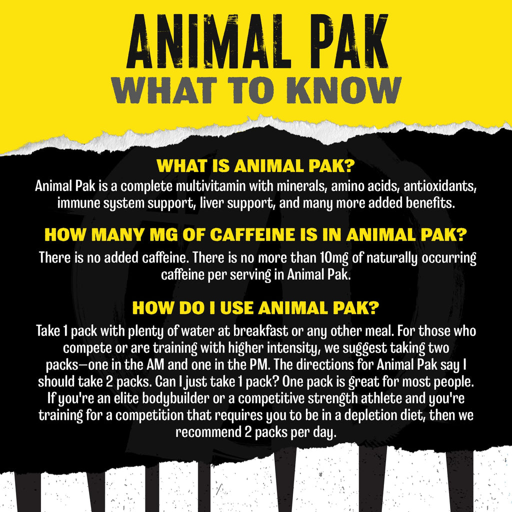 Animal Pak - Convenient Multivitamin for Men & Women Daily All-in-One Vitamin & Supplement Pack - Zinc, Vitamins C, B, D, Amino Acids, and Immune Support - Sports Nutrition Performance - 44 Count