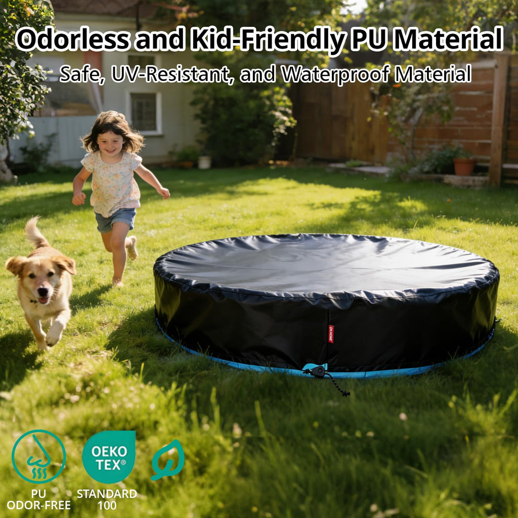 QH.HOME[2026 Upgraded Windproof] 71-72 inch Kiddie Pool Cover Round, Collapsible Dog Pool Cover with Super Windproof Ratchet Design, Odorless Waterproof Fabric Material and - Only Cover