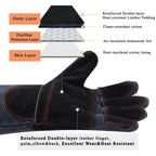 Fireplace Gloves Fire Heat Resistant: Dark-Grey 16IN 932℉ - Fireproof Leather for Fireplace Fire Pit Wood Stove Campfire Furnace BBQ Grill Oven Stick Mig Welding Welder Gear - Birthday Gift XL