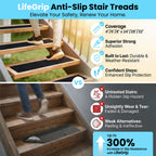LifeGrip Outdoor Stair Treads Non-Slip 12 Pack, 6"x32" Waterproof Grip Tape for Wooden Steps, Deck, Porch - 80-Grit Adhesive Strips for Dogs, Kids & Elderly Safety