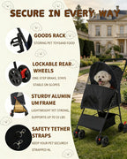 Pet Stroller for Small Medium Dogs Cats - Lightweight 10lbs Foldable Dog Stroller, Breathable Mesh & Safety Tether, 33lbs Capacity with Locking Wheels, Storage Basket for Outdoor Walks-Black