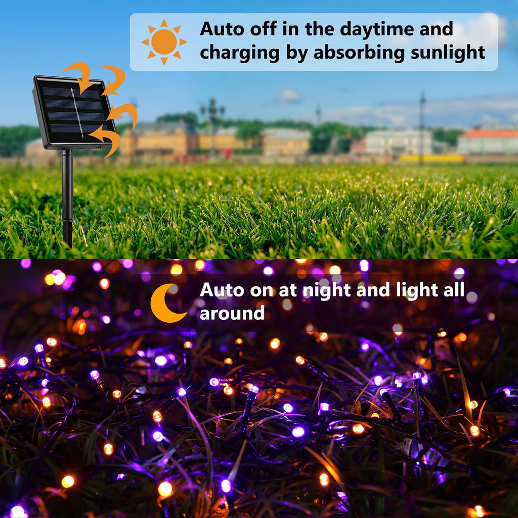 Joomer Orange Purple Halloween Solar Lights, 2Pack Total 144FT 400LED