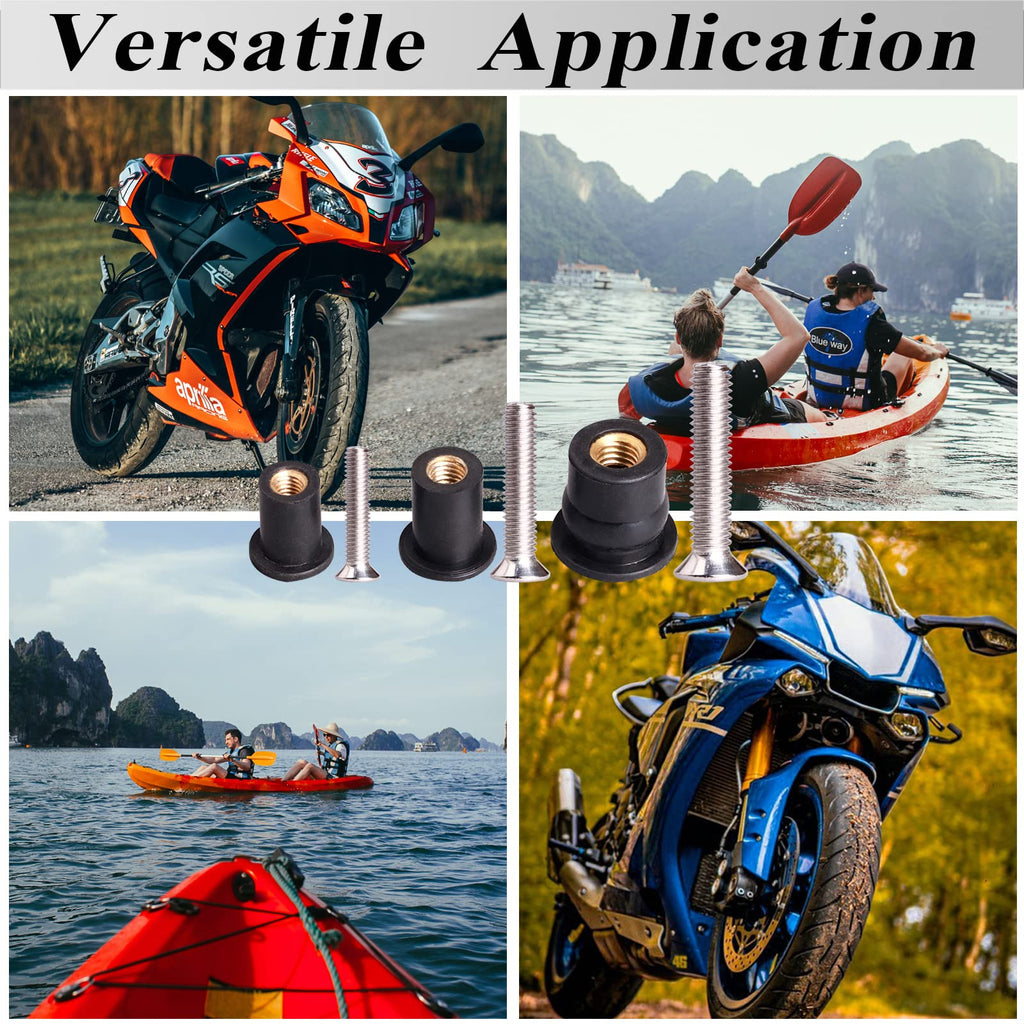 WEDAMER 72 Pairs M4 M5 M6 Neoprene Well Nuts with Stainless Steel Screw M5 Rubber Well Nuts Kayak Brass Copper Bolts Well Nut Kit for Kayak Motorcycle Boat Marine Windscreen Accessories (M4 M5 M6)