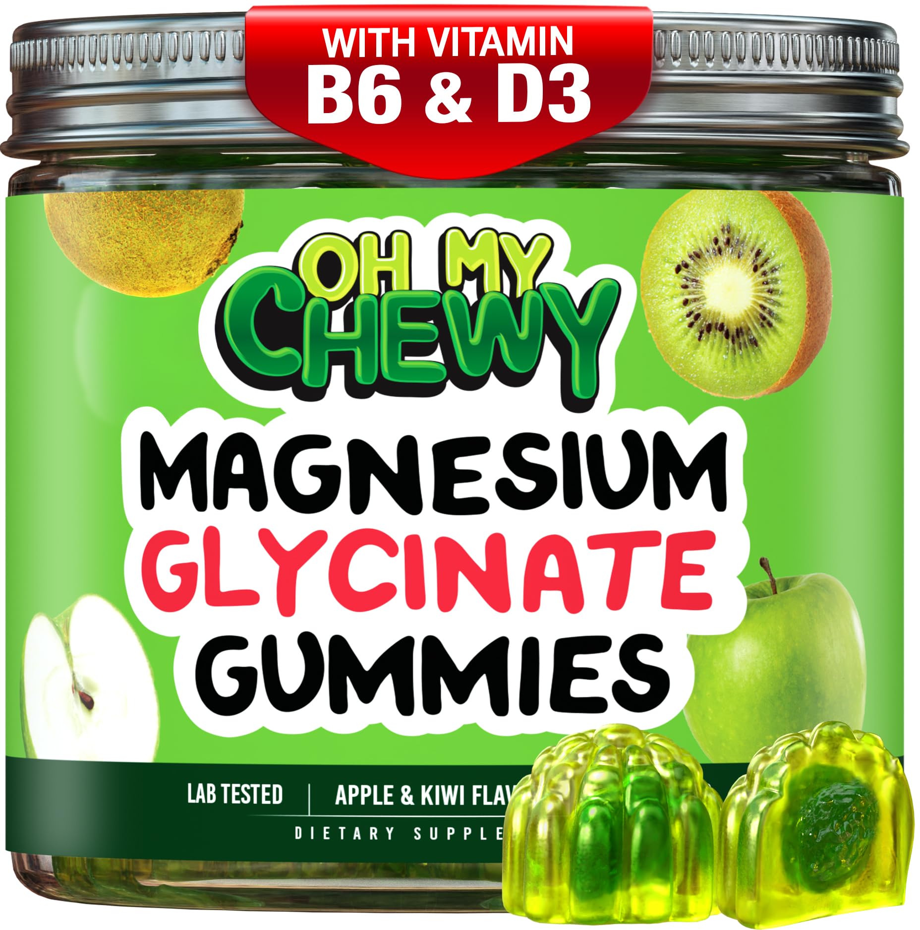 Center-Filled Magnesium Glycinate Gummies 400MG - High Absorption for Kids, Teens & Adults - Supplement for Sleep, Calm & Muscle Relaxation with B6 & D3 - Gluten Free & Vegan Friendly - 120 Count