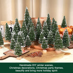 30Pcs Mini Christmas Trees Artificial Christmas Tree Bottle Brush Trees with Wooden Base for Christmas Decor Christmas Party Home Table Craft Decorations(Green-A)
