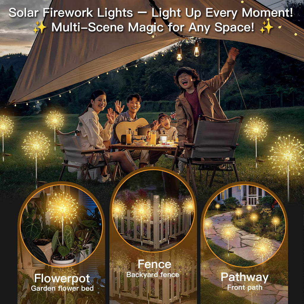 SUDDUS Solar Garden Lights Outdoor 2-Pack 150LED Firework Lights Warm White