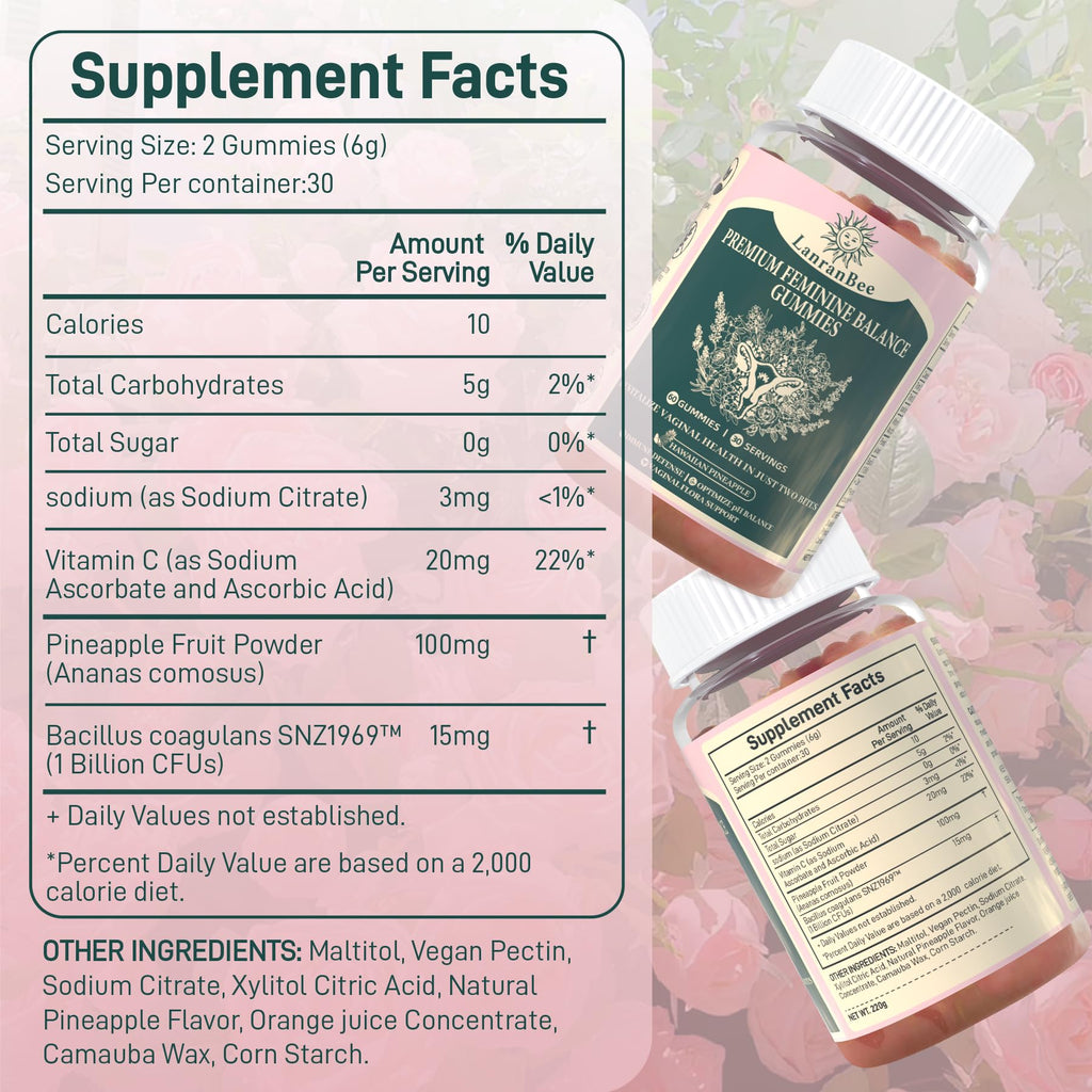 Premium Feminine Balance Gummies Vaginal Probiotic - for Women’s pH Balanced Health & Wellness - Immune Support - Vegan, Gluten-Free & Halal - Hawaiian Pineapple - 60 Gummies - 30 Servings (1)