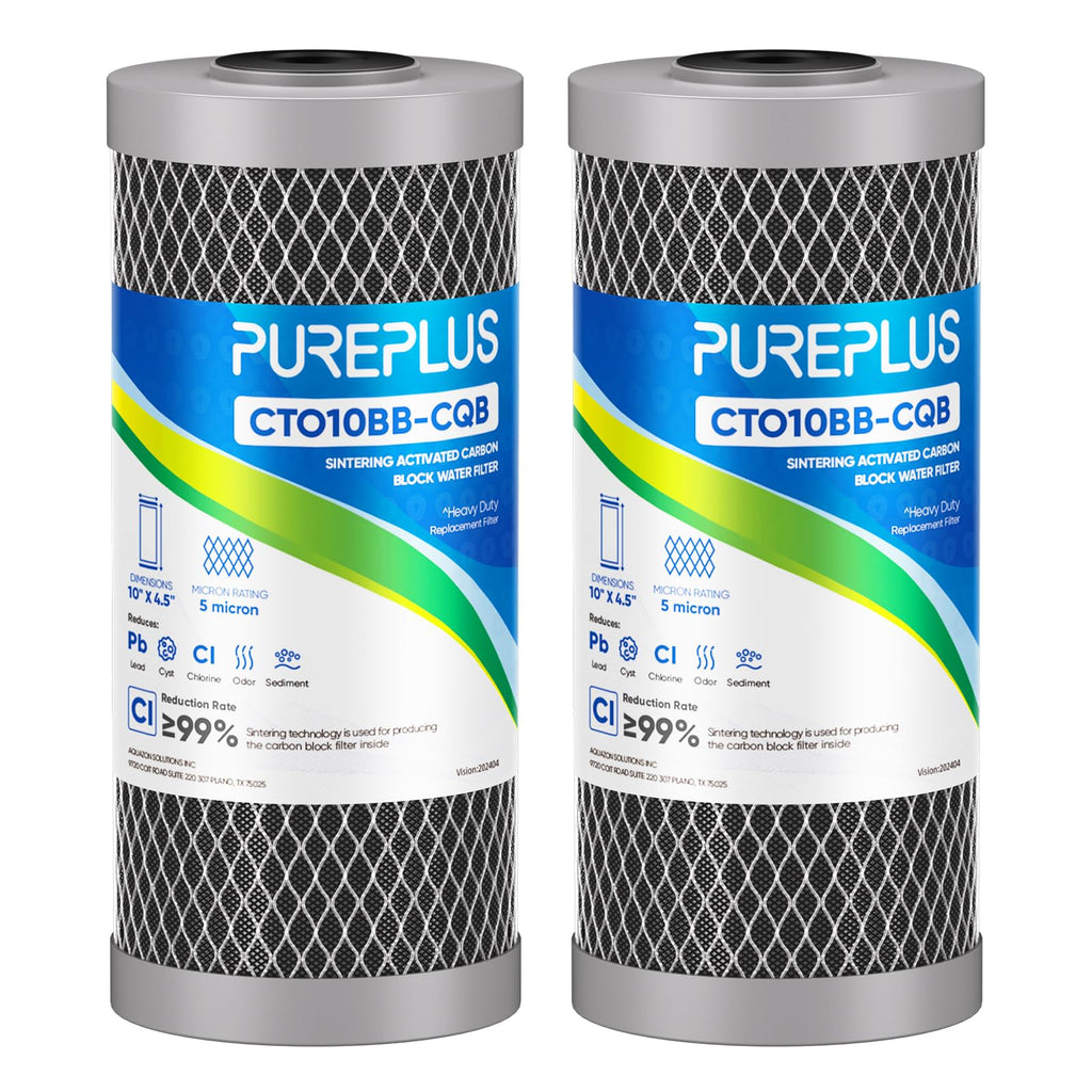 PUREPLUS 5 Micron 10" x 4.5" Whole House Activated Carbon Water Filter, Enhanced Lead Removal Carbon Replacement Cartridge, Compatible with GE GXWH40L, GXWH35F, BB10, FXHTC, FC15B, CTO10BB-CQB, 2PACK