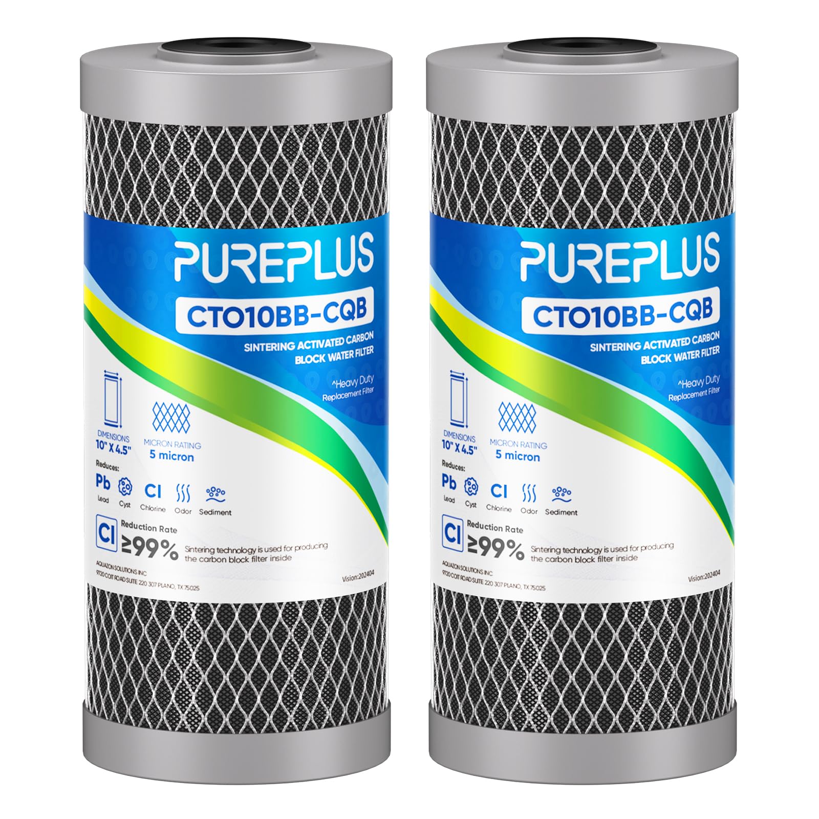 PUREPLUS 5 Micron 10" x 4.5" Whole House Activated Carbon Water Filter, Enhanced Lead Removal Carbon Replacement Cartridge, Compatible with GE GXWH40L, GXWH35F, BB10, FXHTC, FC15B, CTO10BB-CQB, 2PACK