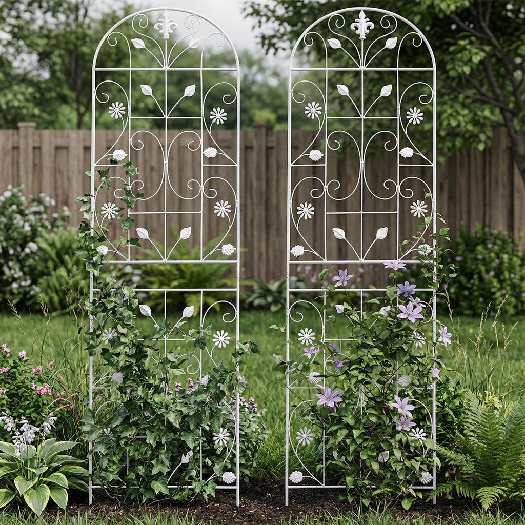 Maidapulu 70.8" Metal Garden Trellis for Climbing Plants, 2 Pack White