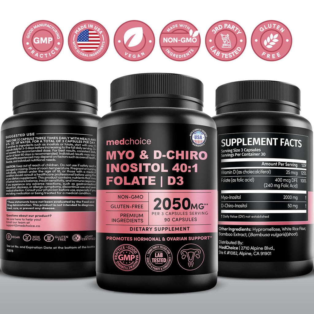 Myo-Inositol 40:1 for Women – Inositol Supplement with Myo & D-Chiro Inositol, Folate & Vitamin D3 – Vegan Capsules for Daily Routine & Hormone Support – Flo Ovarian Support Capsules – (90 Count)