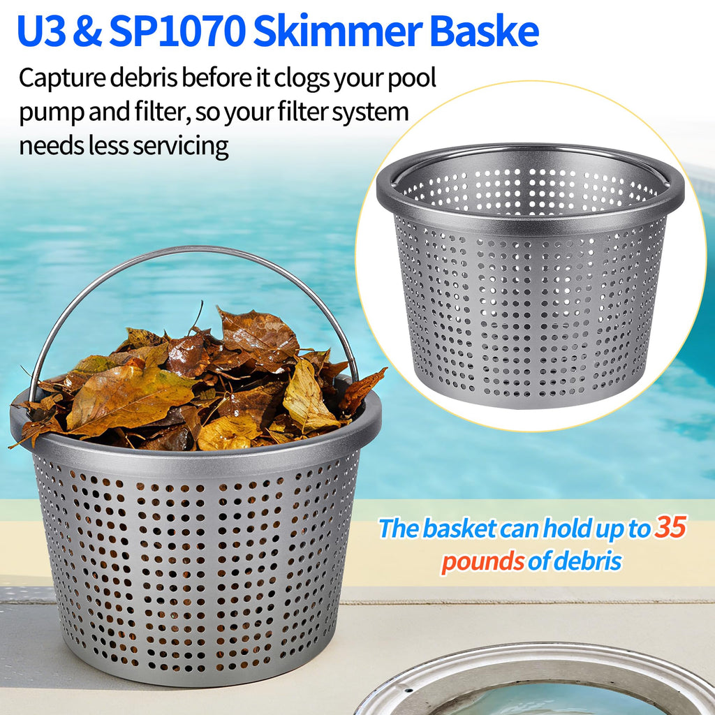BJFGF Pool Skimmer Basket for Pentair U-3 & Hayward SP1070 Inground Pool Skimmers, 8" Weighted Upgrade Skimmer Basket - Replacement for 08650-0007 SPX1070E & B-9 Filter Baskets