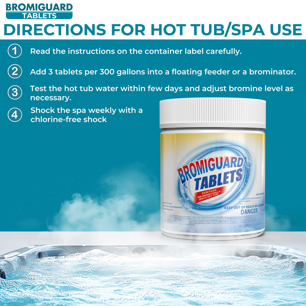 1 Inch Bromine Tablets | Brominating Chemical Sanitizer for Spas, Hot Tubs or Indoor Pools - Low Odor, Less Irritation, Pre-Stabilized, Long-Lasting, Chlorine Alternative - 1.2 lbs
