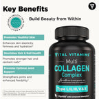 Vital Vitamins Multi Collagen Pills for Women & Men (2-Pack) - Hydrolyzed Collagen Peptides - Type I, II, III, V, X - Grass Fed, Non-GMO
