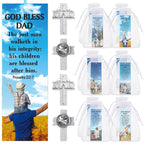 Supervitae 24 Pcs/ 12 Sets Father's Day Bookmark Gifts Bulk God Bless Dad Lapel Pin with Bookmark Gift Set, Include 12 Proverbs 20: 7 Christian Bookmarks 12 Cross Dad Pin for Religious Church Prizes