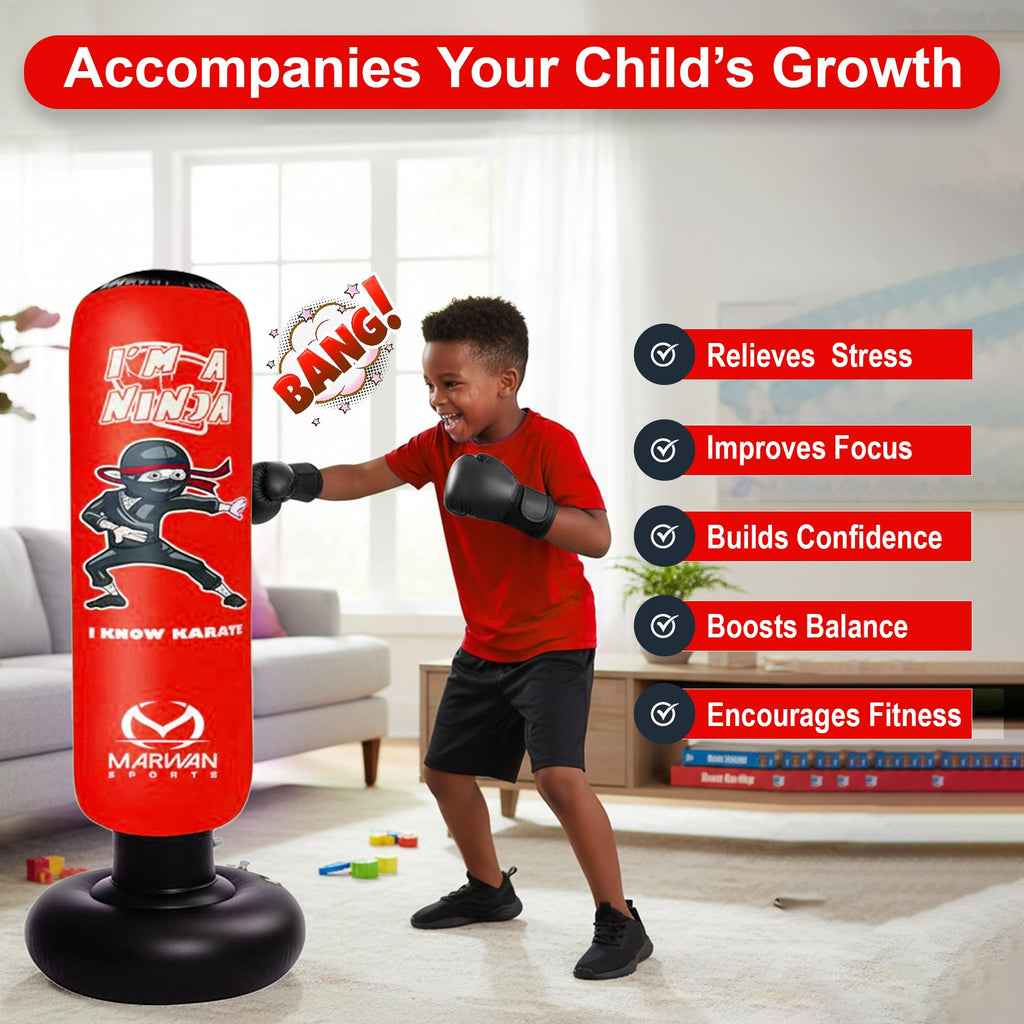 Marwan Sports Kids Punching Bag Toy Set, Inflatable Boxing Bag Toy for Boys Age 3-12, Ninja Toys for Boys, Christmas,Birthday Gifts for Kids 4,5,6,7,8,9,10 Years Old (Red Ninja)