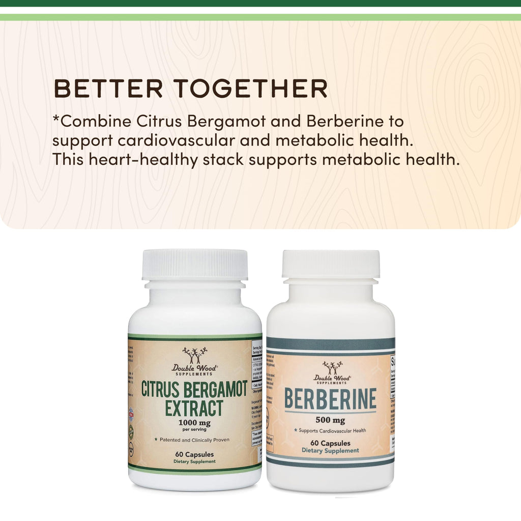 Citrus Bergamot Supplement, 1000mg, 60 Capsules - Supports Healthy Cholesterol & Triglyceride Levels - 1,000mg Servings (Bergamonte Standardization) by Double Wood