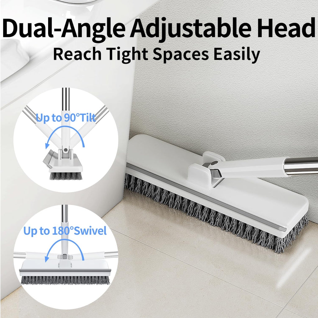 Purexa Floor Scrub Brush with 55" Long Handle, 2-in-1 Floor Brush with Built-in Squeegee, Adjustable Angle Head and Stiff Bristles for Tile, Wood, Concrete & Textured Floor Cleaning