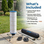 Cyclone Filter Cleaner – Patented Hose-Powered Spinning Pool Cartridge Filter Cleaning Tool with Stand & Spray Wand – Cleans 5X Faster – Fits 3”, 4”, 6” ID Filters