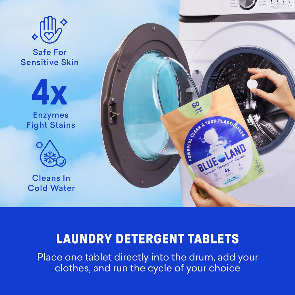 BLUELAND Laundry Essentials Kit, Spring Bloom - Plastic-Free Laundry Detergent Tablets, Oxi Booster, and Reuseable Natural Wool Dryer Balls