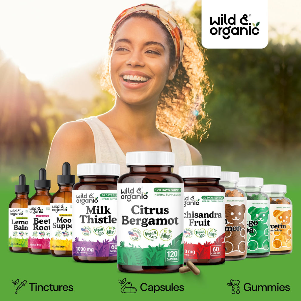Wild & Organic Citrus Bergamot Capsules - Antioxidant & Overall Support - Citrus Bergamot Supplement - Citrus Bergamia Fruit Extract Powder - Vegan, No Fillers, Non-GMO - 120 Count