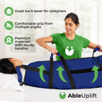 Positioning Bed Pad with 8 Reinforced Padded Handles - Washable Transfer Sheet for Lifting & Repositioning - Quick-Dry Patient Slide Blanket for Caregiver, Bedridden, Elderly - 48" x 40", Blue Ver 2