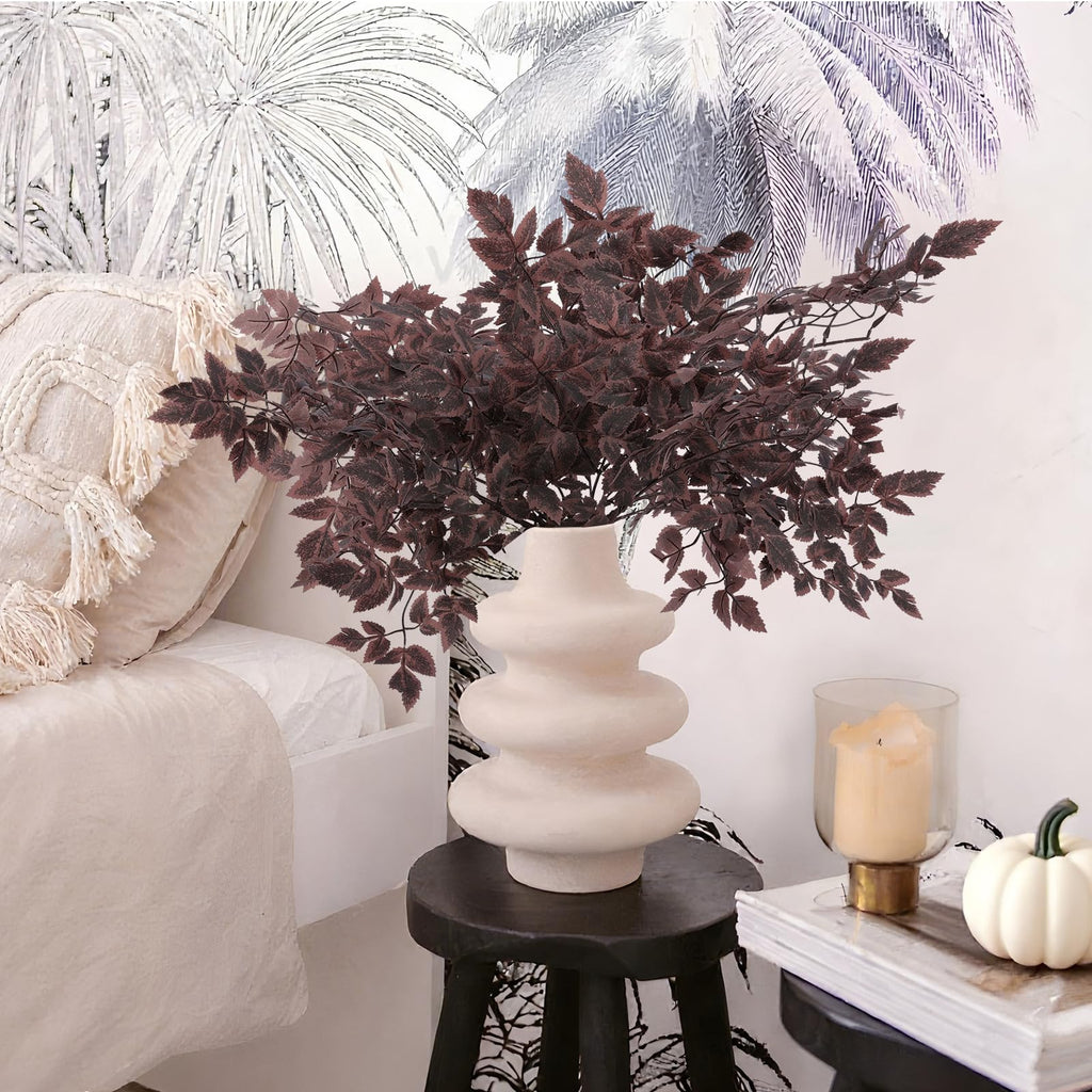 Hananona 4 Pcs Artificial Cimicifuga Leaf Spray, 23 Inch Faux Burgundy Fall Greenery Branch with Long Stems for Vase, Farmhouse Thanksgiving Autumn Centerpiece Halloween Decor (4, Chocolate)