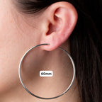 Clip On Spring Hoop Earrings for Non-Pierced Ears (60mm, Bright Silver-Tone)