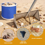 Sea Flea Rake for Beach - Premium 304 Stainless Steel Sand Sifter w 48'' Ergonomic Curved Long Handle, Beach Sifter w Large Basket w Curved Teeth, Sand Crab Catcher for Shark Teeth, Shells
