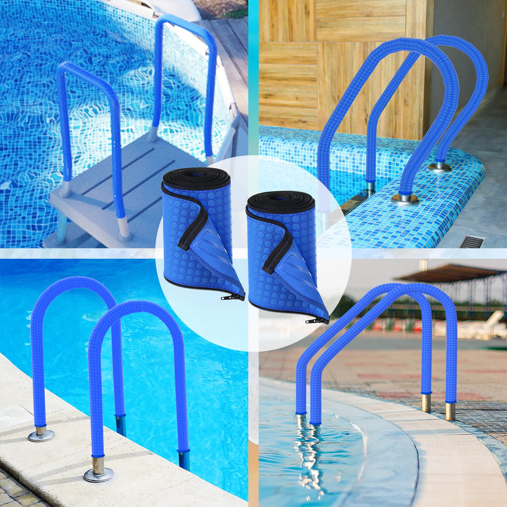 2 Pack Neoprene Pool Handrail Covers, 10 Foot Swimming Pool Hand Railing Covers with Enhanced Zipper Slip Resistant Anti-Scald Safety Rail Grip Handles Sleeve for Inground Swimming Pool Ladder Handles