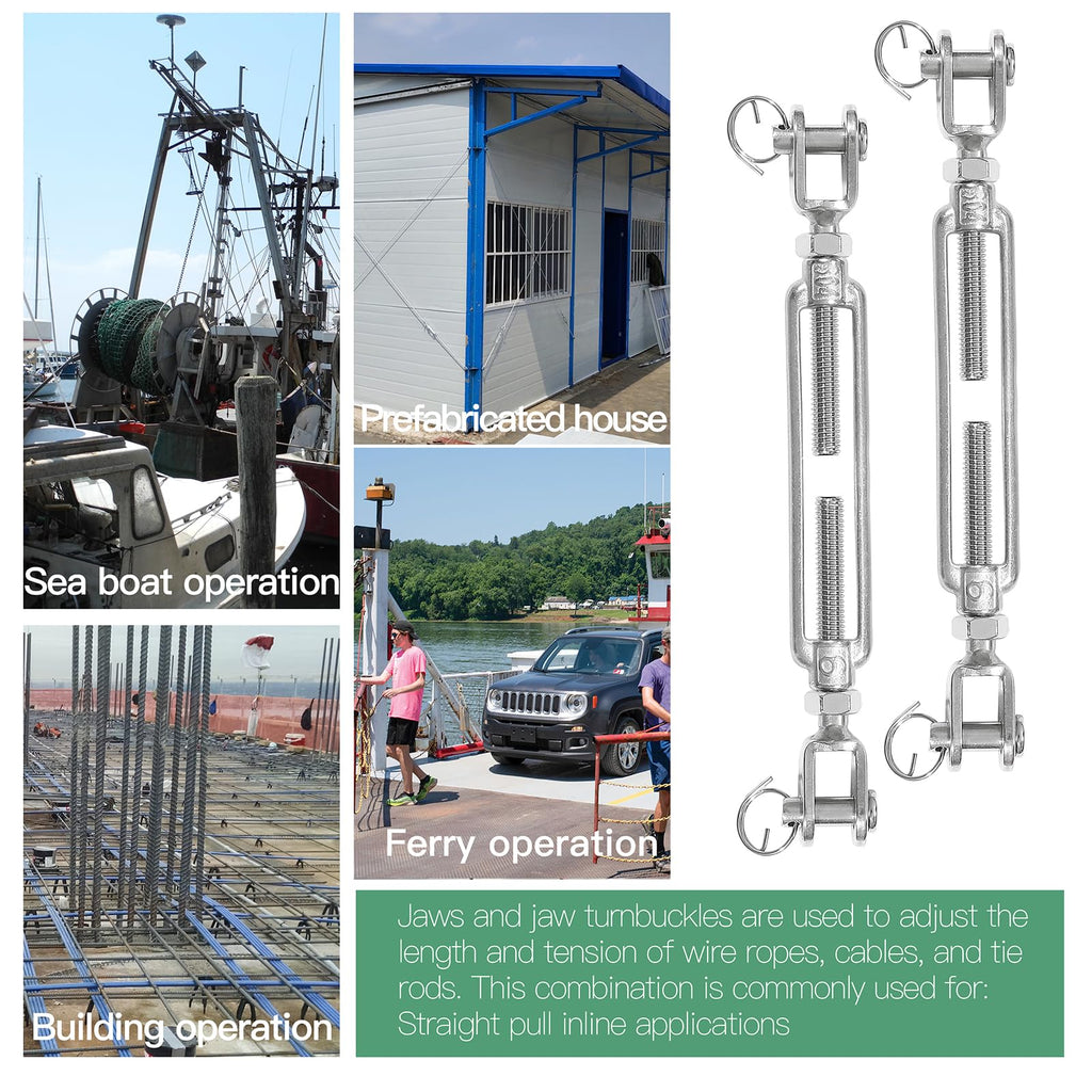 Jamiikury 3PCS M6 Jaw Jaw Turnbuckle Stainless Steel Jaw and Jaw Turnbuckle, Jaw Jaw Closed Body Marine Turnbuckle, Durable for Wire Rope Cable (M6, Jaw & Jaw)