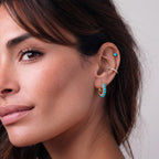 MYEARS Turquoise Hoop Earrings 14K Gold Plated Blue Beaded Cubic Zirconia Earrings Boho Summer Hypoallergenic Everyday Jewelry