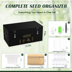 Yocookus Bamboo Seed Storage Organizer, Large Garden Seed Organizer with Lid & Safety Lock & Handles, Seed Box Includes Seed Envelopes and Labels etc, Great Gifts Gardening Kit (Black)