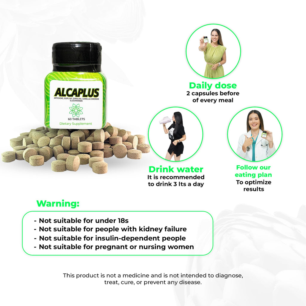 Alcaplus Original Natural Weight Loss Pills for Women Detoxifying and Controlling Appetite, Herbal Supplement with Artichoke, Eggplant, Spirulina, Green Tea, and Glucomannan Lose Weight Fast for Woman