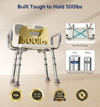 Bluelog Shower Chair for Inside Shower with Arms and Back, 500lbs Capacity Height Adjustable Shower Seat with Thickened Frame for Seniors, Elderly and Disabled
